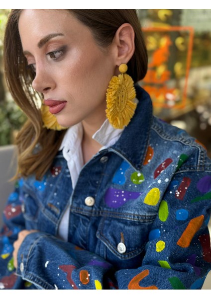 Özel Tasarım El Örgüsü Yaka ve Kenar Detaylı Denim Ceket indirimleri