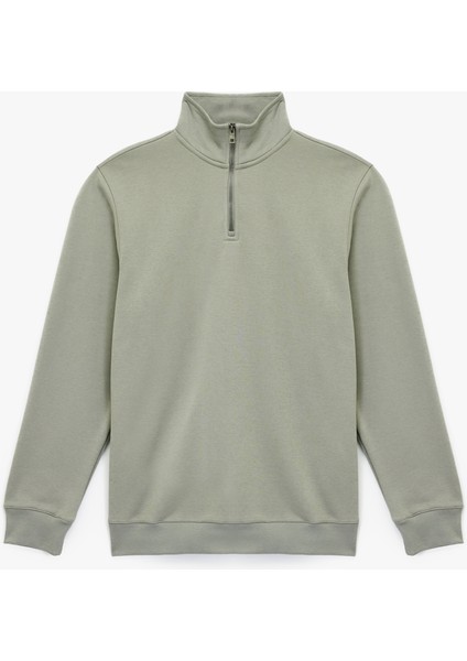 Uzun Kollu Şardonlu Basic Yarım Fermuarlı Sweatshirt modelleri