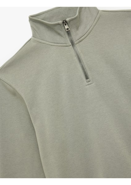 Uzun Kollu Şardonlu Basic Yarım Fermuarlı Sweatshirt indirimleri