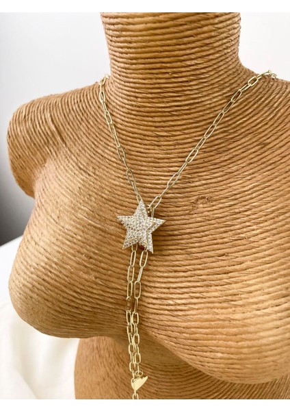 Yıldız Figürlü Taşlı Gold Y Kolye fırsatları