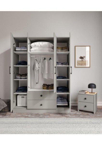 %100 Mdf 4 Kapaklı 2 Çekmeceli 12 Raflı Elbise Dolabı Gardırop – 182X140X52 cm Kuruluma Aimasyonlu fırsatları