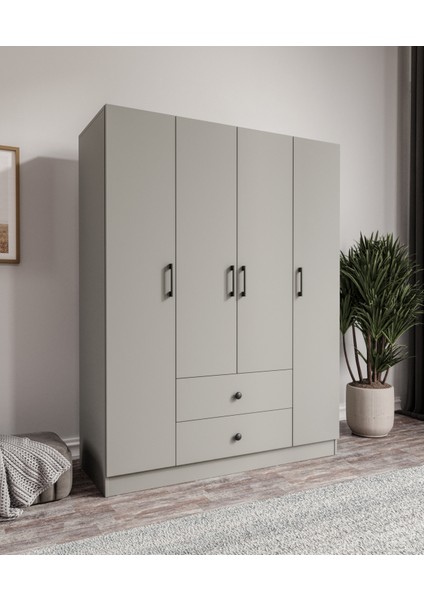 %100 Mdf 4 Kapaklı 2 Çekmeceli 12 Raflı Elbise Dolabı Gardırop – 182X140X52 cm Kuruluma Aimasyonlu indirimleri