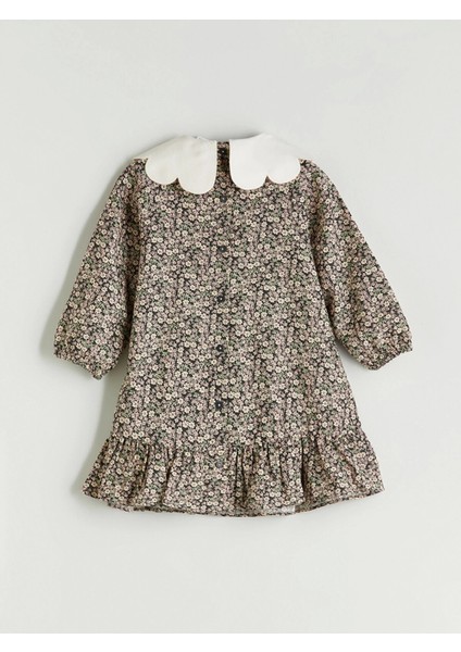 Lcw Kids Antrasit Bebe Yaka Çiçekli Kız Çocuk Elbise modelleri