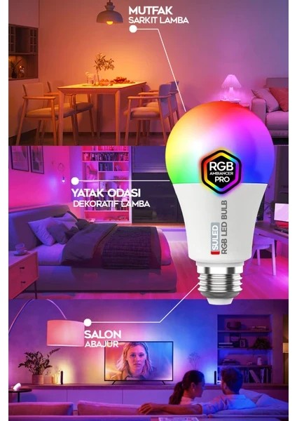 2 Adet Rgb LED Ampül Kumandalı Ambiyans Aydınlatma Tasarruflu Lamba Renk Değiştiren LED Işık