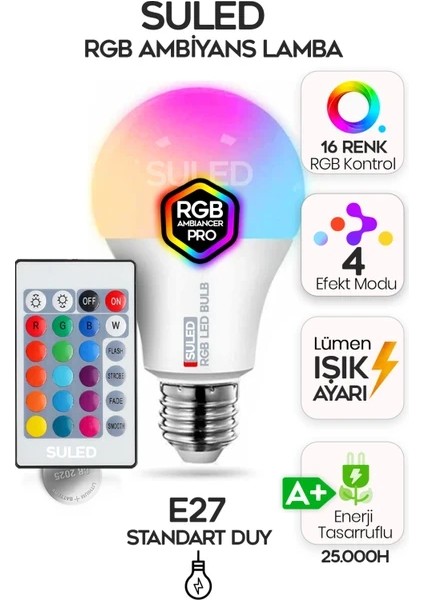 2 Adet Rgb LED Ampül Kumandalı Ambiyans Aydınlatma Tasarruflu Lamba Renk Değiştiren LED Işık fırsatları
