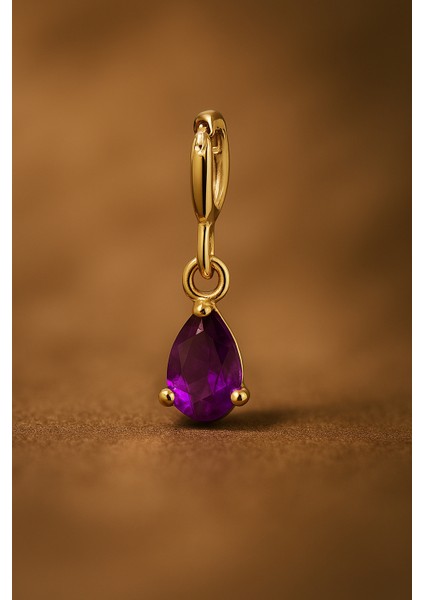 Ametist Taşlı Charm Altın Kolye Ucu