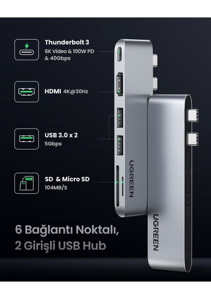 Macbook Pro Air İçin Thunderbolt 3 Type-C HDMI USB 3.0 SD Kart Okuyucu Hub Adaptör 80856 modelleri