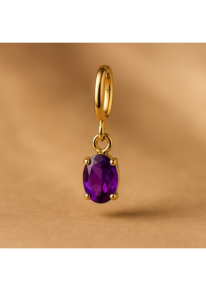 Ametist Taşlı Charm Altın Kolye Ucu