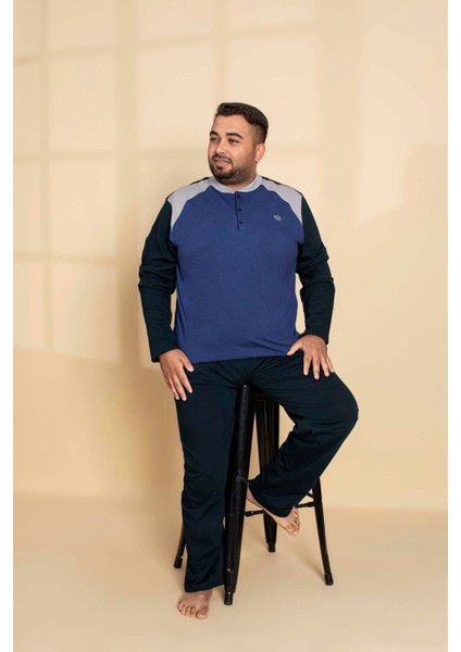 Erkek Büyük Battal Beden Desenli 3 Düğmeli %100 Pamuk Mevsimlik Uzun Kol Cepli Pijama Takımı modelleri