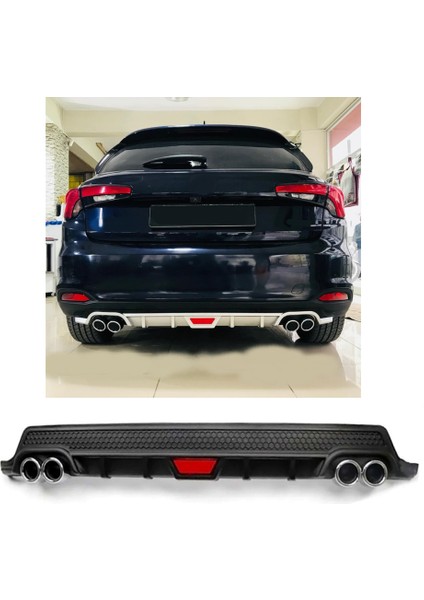 Fiat Egea Hatchback Uyumlu Body Kit Difüzör 4 Çıkış Yuvarlak Siyah Model 2