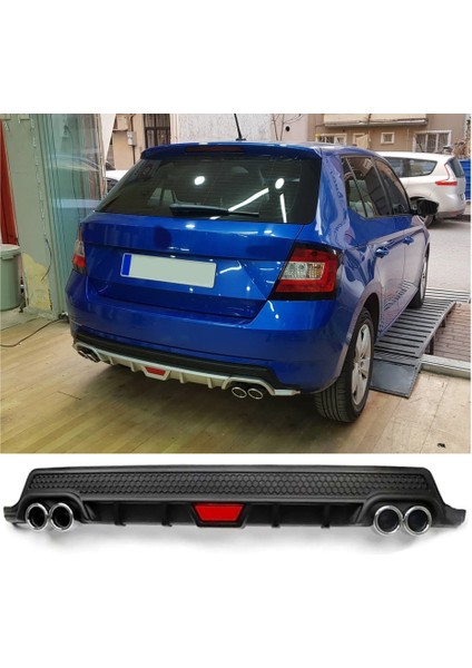 Skoda Fabia Yeni Kasa Uyumlu Body Kit Difüzör 4 Çıkış Yuvarlak Siyah Model 2
