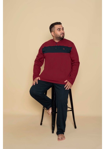 Erkek Büyük Battal Beden Desenli 3 Düğmeli %100 Pamuk Mevsimlik Uzun Kol Cepli Pijama Takımı modelleri