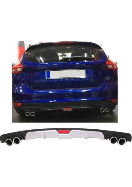 Ford Focus 4 Hatchback Uyumlu Body Kit Difüzör 4 Çıkış Gri Yuvarlak