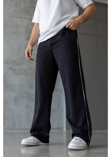 Erkek Siyah Şeritli Oversize Baggy Eşofman Altı