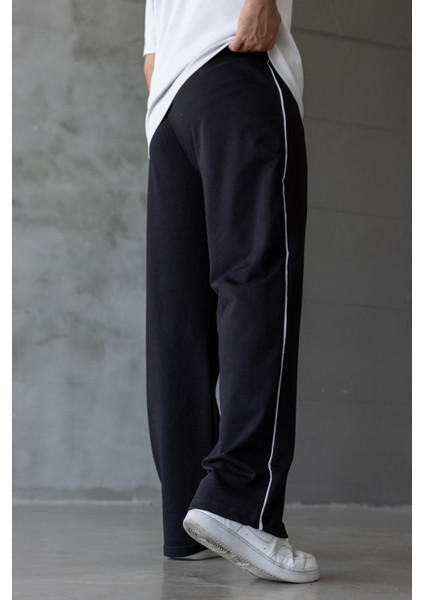 Erkek Siyah Şeritli Oversize Baggy Eşofman Altı modelleri