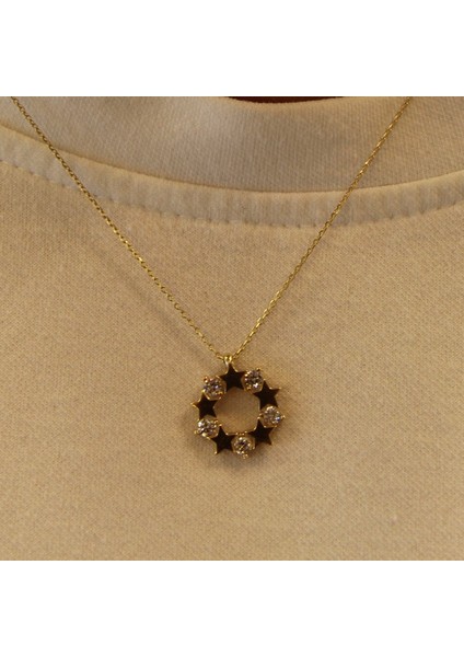 14 Ayar Altın Daire Yıldız Taşlı Kolye