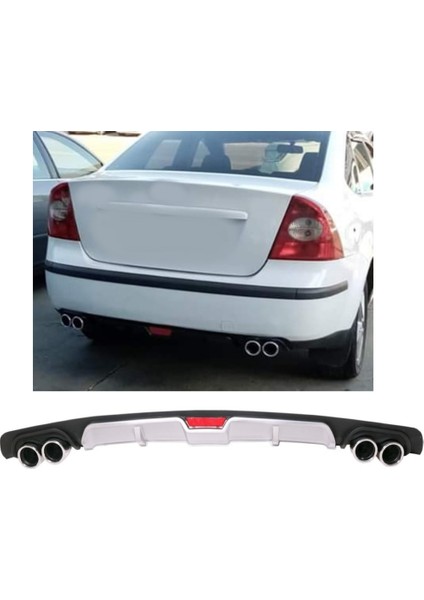 Ford Focus 2 Uyumlu Body Kit Difüzör 4 Çıkış Gri Yuvarlak