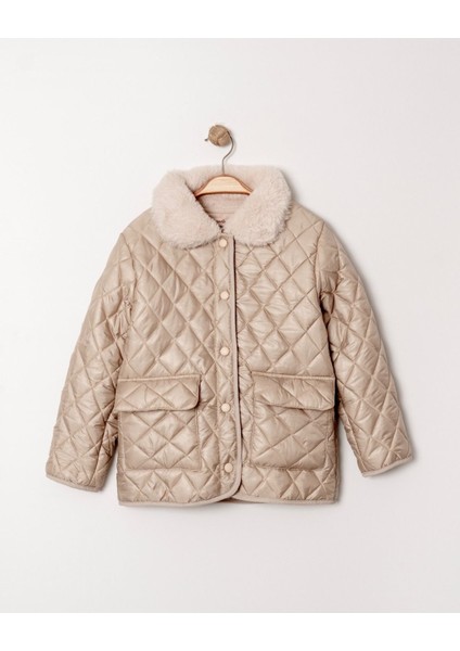 Kapitone Yakası Peluş Kız Mont / Ceket