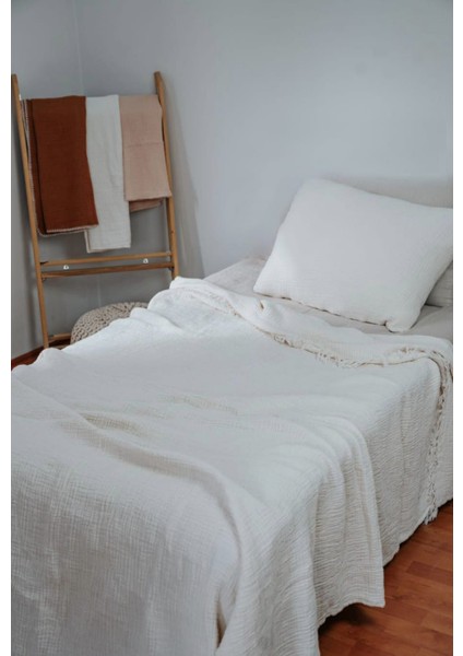 4 Kat Müslin Tek Kişilik Krem 170x230 cm Yatak Örtüsü - Pike modelleri