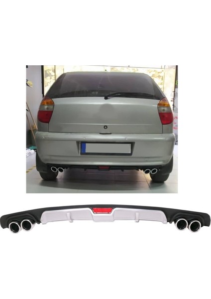 Fiat Palio Yeni Kasa Uyumlu Body Kit Difüzör 4 Çıkış Gri Yuvarlak