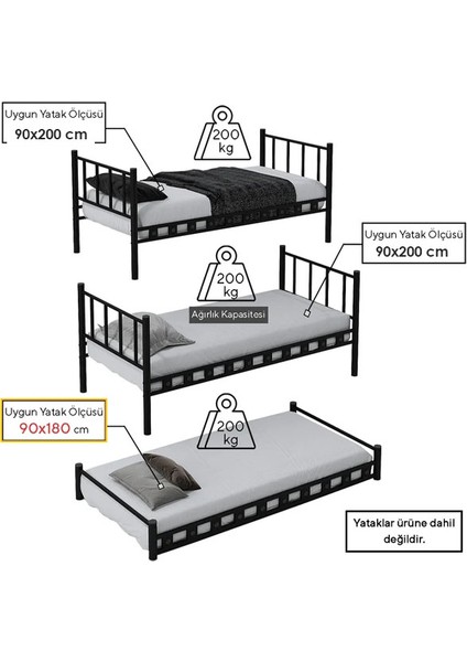 Argimo Zambak Yavrulu Genç Çocuk Odası Metal Ranza ve Karyola 90 x 200 Siyah modelleri