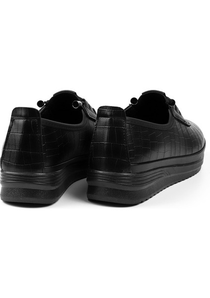 Kadın Siyah Krodil Desenli Ortopedik Anne Ayakkabısı - Rahat Kaymaz Taban, Bağcıklı Günlük Yürüyüş Ayakkabısı modelleri
