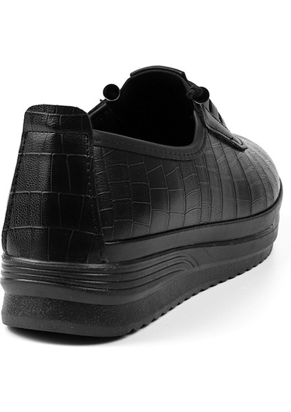 Kadın Siyah Krodil Desenli Ortopedik Anne Ayakkabısı - Rahat Kaymaz Taban, Bağcıklı Günlük Yürüyüş Ayakkabısı fırsatları