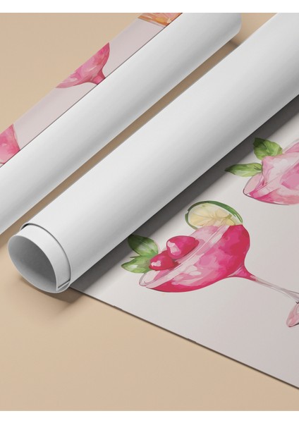 Çerçevesiz Poster, Şık Pembe Kokteyl Bardakları Illüstrasyonu, Mutfak Dekoru Poster No: 113244 fırsatları