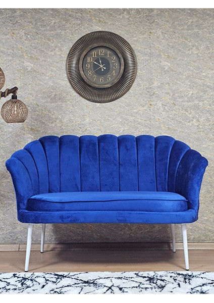 Ikili Istiridye Beyaz Boyalı Sivriltme Ayak Çay Seti Koltuk Tekli Berjer , Ikili Berjer Koltuk Mavi Renk 110 x 48 Boyut/ebat