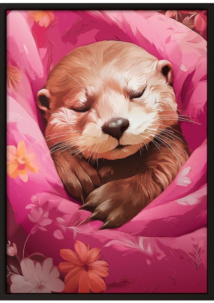 Siyah Çerçeveli Tablo, Uykucu Su Samuru, Çocuk Odası Dekoru Poster No: 112501