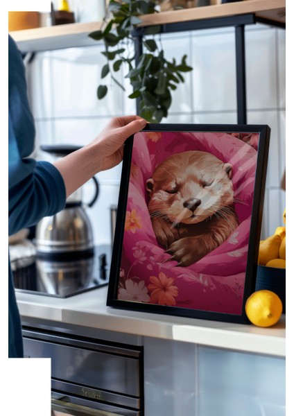 Siyah Çerçeveli Tablo, Uykucu Su Samuru, Çocuk Odası Dekoru Poster No: 112501 modelleri