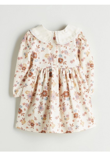 Lcw Kids Ekru Bebe Yaka Çiçekli Kız Çocuk Elbise modelleri