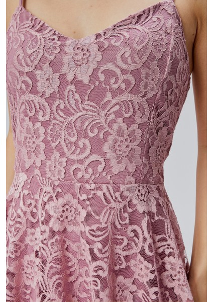 Kadın Uzun Dantelli V Yaka Fermuarlı Sırt Detaylı Ayarlanılabilir Omuz Askılı Uzun Elbise HV06063133 indirimleri