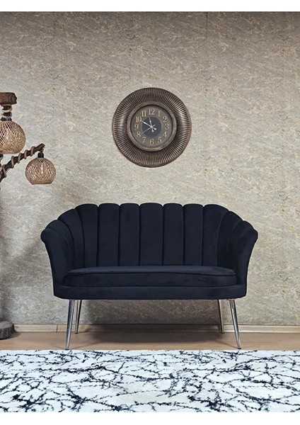 Ikili Istiridye Krom Kaplama Sivriltme Ayak Çay Seti Koltuk Ikili Berjer , Ikili Berjer Koltuk Siyah Renk 110 x 48 Boyut/ebat