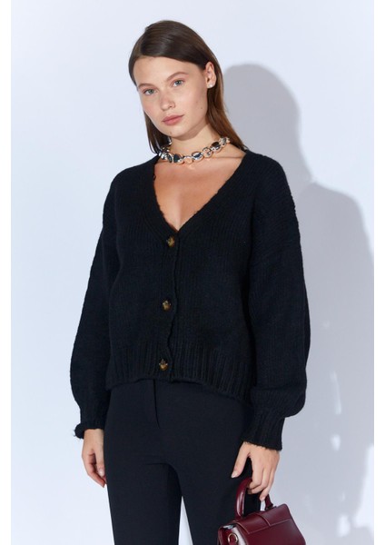 Kadın Siyah V Yaka Basic Hırka fiyatları