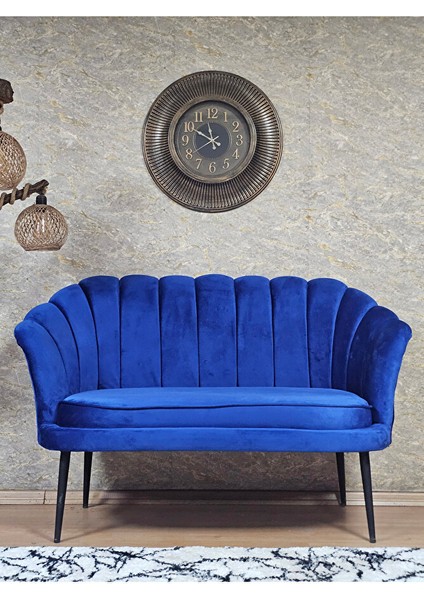 Ikili Istiridye Siyah Boyalı Sivriltme Ayak Çay Seti Koltuk Ikili Berjer , Ikili Berjer Koltuk Mavi Renk 110 x 48 Boyut/ebat