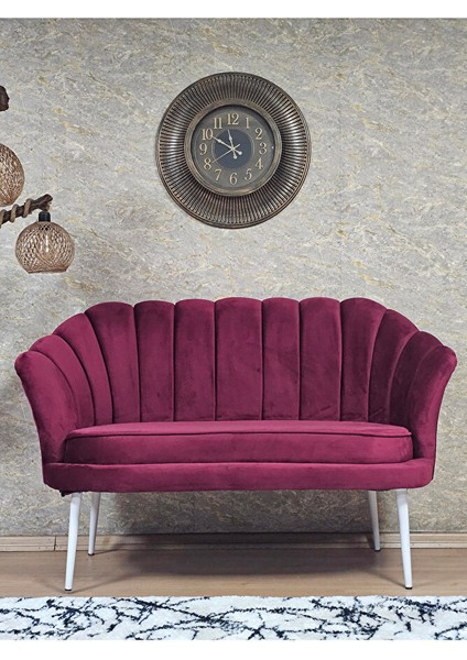 Ikili Istiridye Beyaz Boyalı Sivriltme Ayak Çay Seti Koltuk Tekli Berjer , Ikili Berjer Koltuk Bordo Renk 110 x 48 Boyut/ebat