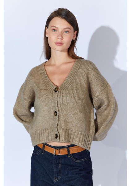 Kadın Vizon V Yaka Basic Hırka