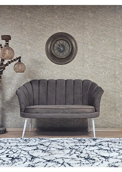 Ikili Istiridye Beyaz Boyalı Sivriltme Ayak Çay Seti Koltuk Tekli Berjer , Ikili Berjer Koltuk Kahverengi Renk 110 x 48 Boyut/ebat