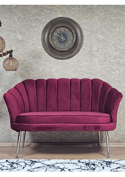 Ikili Istiridye Krom Kaplama Sivriltme Ayak Çay Seti Koltuk Ikili Berjer , Ikili Berjer Koltuk Bordo Renk 110 x 48 Boyut/ebat