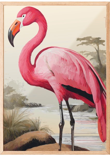 Ahşap Çerçeveli Tablo, Flamingo – Doğal Stil, Yatak Odası Dekoru Poster No: 112571