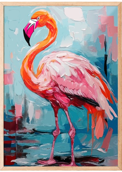 Ahşap Çerçeveli Tablo, Pembe Flamingo – Tropik Dekor, Çocuk Odası Dekoru Poster No: 112707