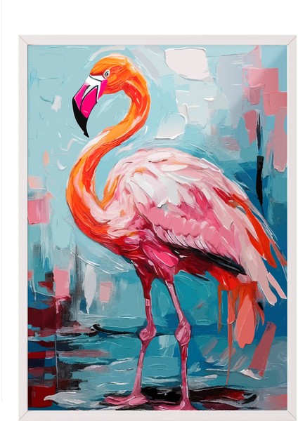 Beyaz Çerçeveli Tablo, Pembe Flamingo – Tropik Dekor, Çocuk Odası Dekoru Poster No: 112707