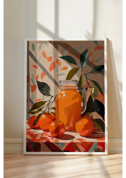 Beyaz Çerçeveli Tablo, Turuncu Meyve Suyu ve Portakallar – Pop Art, Mutfak Dekoru Poster No: 113236 modelleri