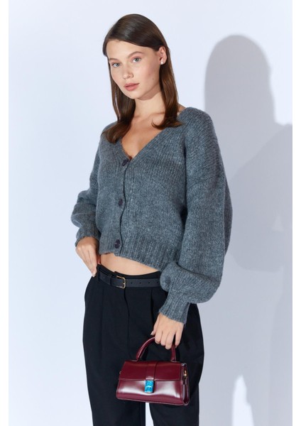 Kadın Antrasit V Yaka Basic Hırka fiyatları