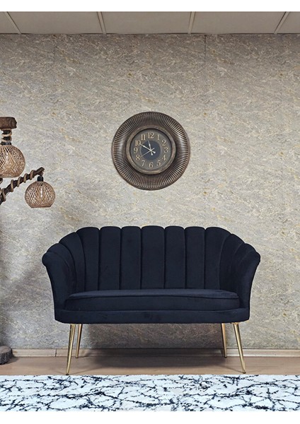 Ikili Istiridye Gold Kaplama Sivriltme Ayak Çay Seti Koltuk Ikili Berjer , Ikili Berjer Koltuk Siyah Renk 110 x 48 Boyut/ebat