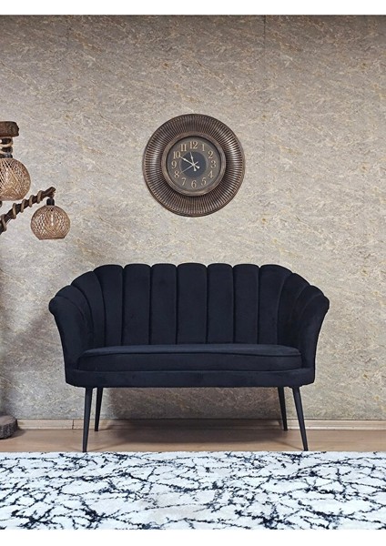 Ikili Istiridye Siyah Boyalı Sivriltme Ayak Çay Seti Koltuk Ikili Berjer , Ikili Berjer Koltuk Siyah Renk 110 x 48 Boyut/ebat