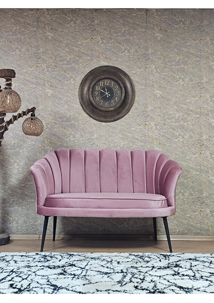 Ikili Istiridye Siyah Boyalı Sivriltme Ayak Çay Seti Koltuk Ikili Berjer , Ikili Berjer Koltuk Pembe Renk 110 x 48 Boyut/ebat