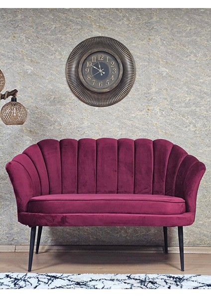 Ikili Istiridye Siyah Boyalı Sivriltme Ayak Çay Seti Koltuk Ikili Berjer , Ikili Berjer Koltuk Bordo Renk 110 x 48 Boyut/ebat