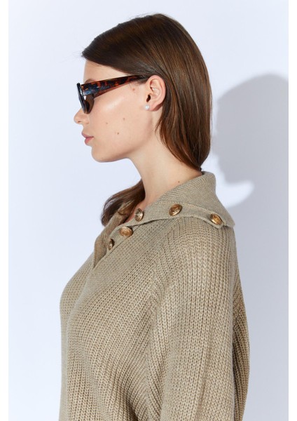 Kadın Vizon Şal Yaka Düğmeli Triko Kazak fırsatları